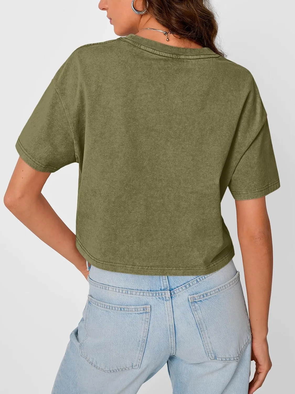 Trendy Queen Womens Crop Tops Short Sleeve T-Shirts Acid Wash Casual Summer Clothes Trendy Comfy 2025 Workout Baggy Soft Tees