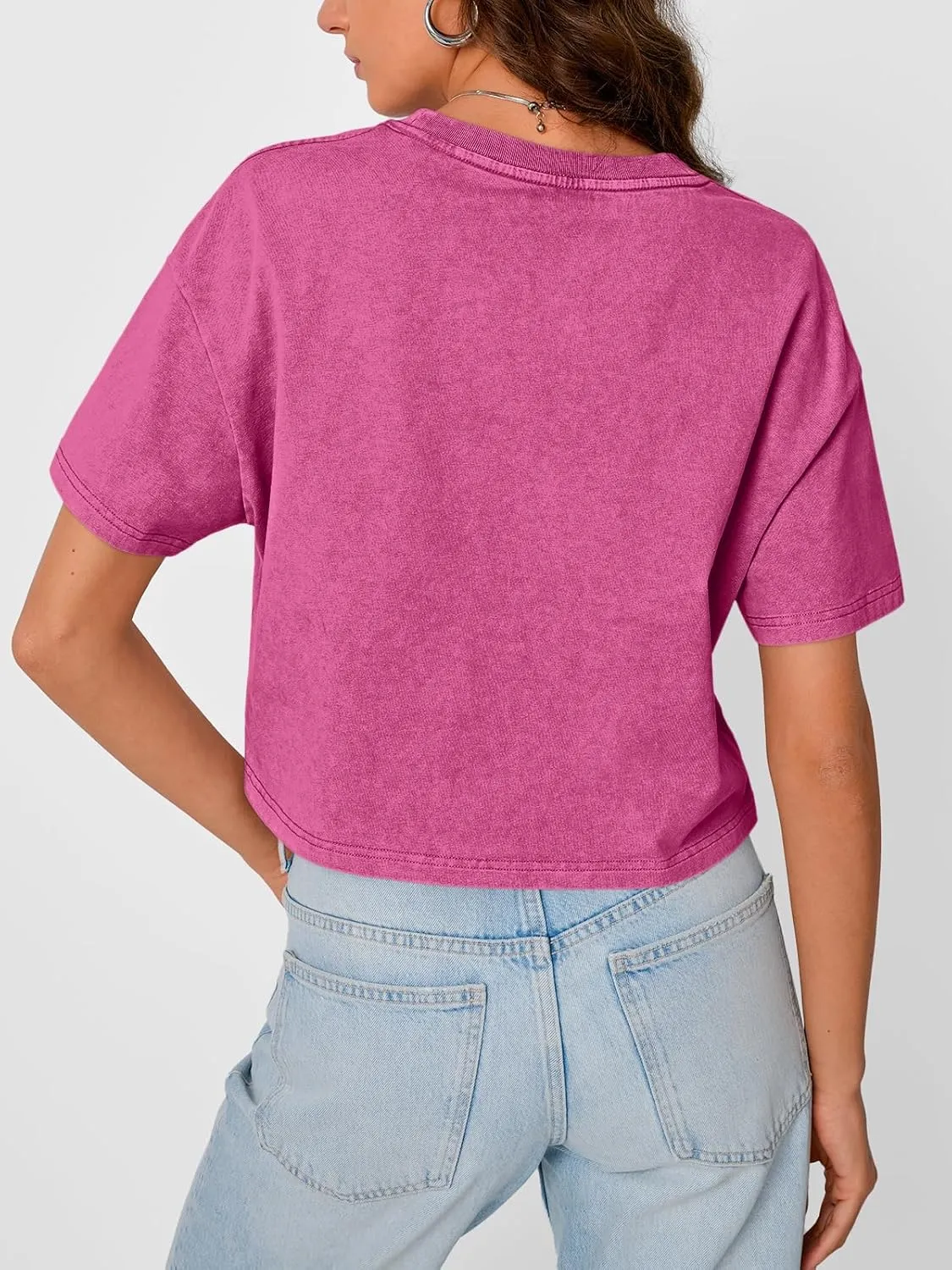 Trendy Queen Womens Crop Tops Short Sleeve T-Shirts Acid Wash Casual Summer Clothes Trendy Comfy 2025 Workout Baggy Soft Tees