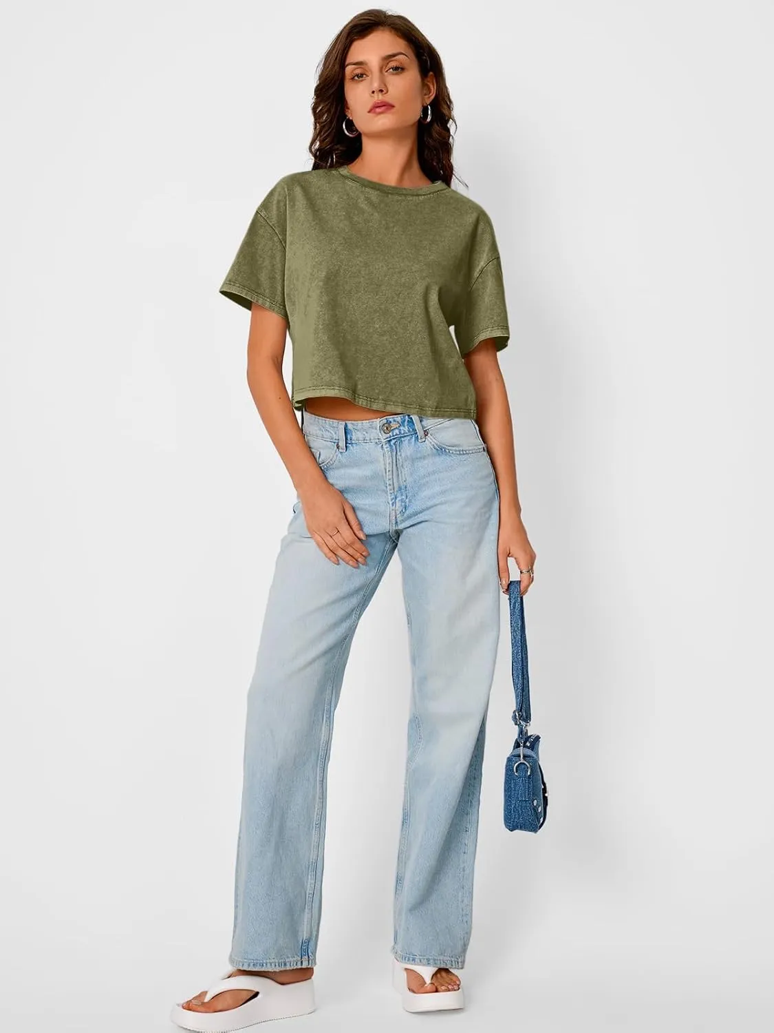 Trendy Queen Womens Crop Tops Short Sleeve T-Shirts Acid Wash Casual Summer Clothes Trendy Comfy 2025 Workout Baggy Soft Tees