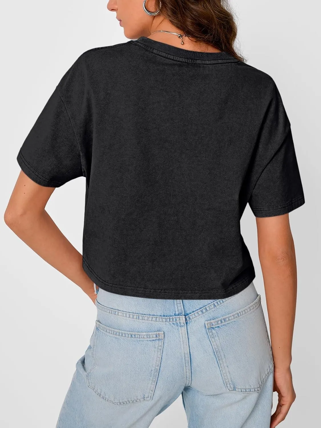 Trendy Queen Womens Crop Tops Short Sleeve T-Shirts Acid Wash Casual Summer Clothes Trendy Comfy 2025 Workout Baggy Soft Tees