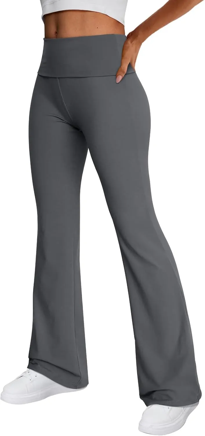 Trendy Queen Women's Wide Leg Yoga Pants Bootcut Workout Flare Leggings Trendy High Waisted Fold Over 2025 Fall Outfits