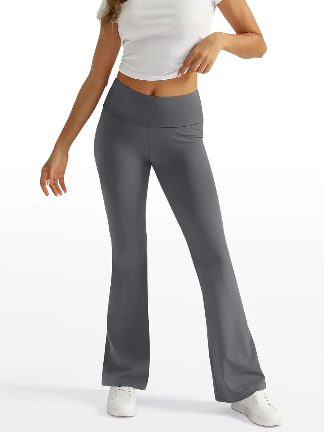 Trendy Queen Women's Wide Leg Yoga Pants Bootcut Workout Flare Leggings Trendy High Waisted Fold Over 2025 Fall Outfits