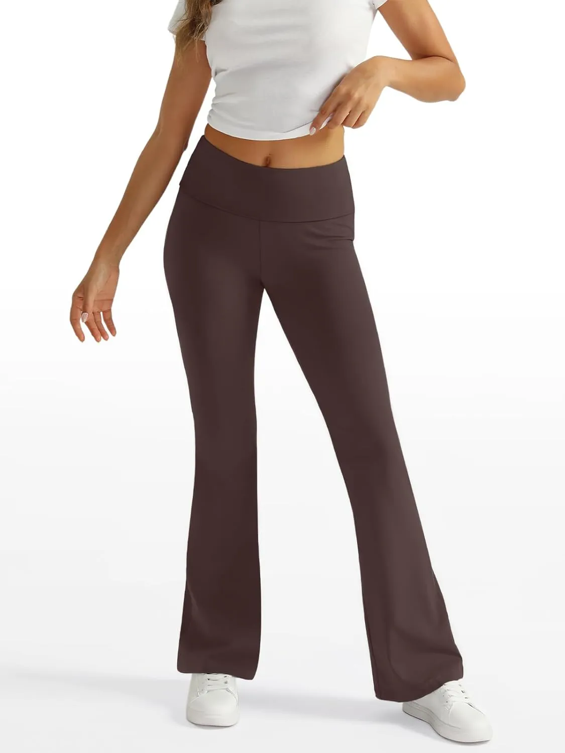 Trendy Queen Women's Wide Leg Yoga Pants Bootcut Workout Flare Leggings Trendy High Waisted Fold Over 2025 Fall Outfits