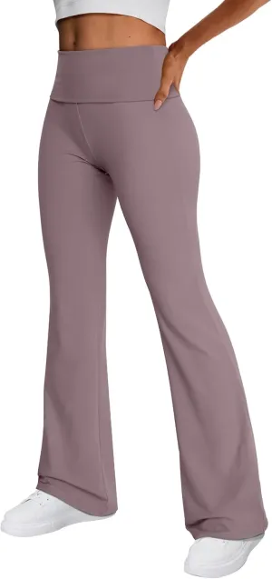 Trendy Queen Women's Wide Leg Yoga Pants Bootcut Workout Flare Leggings Trendy High Waisted Fold Over 2025 Fall Outfits
