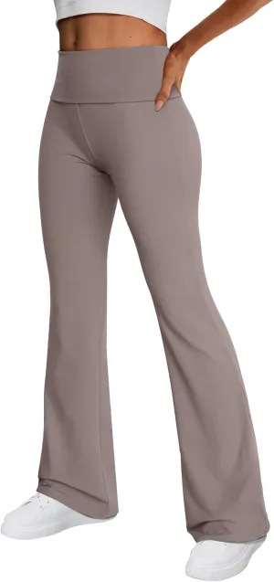 Trendy Queen Women's Wide Leg Yoga Pants Bootcut Workout Flare Leggings Trendy High Waisted Fold Over 2025 Fall Outfits