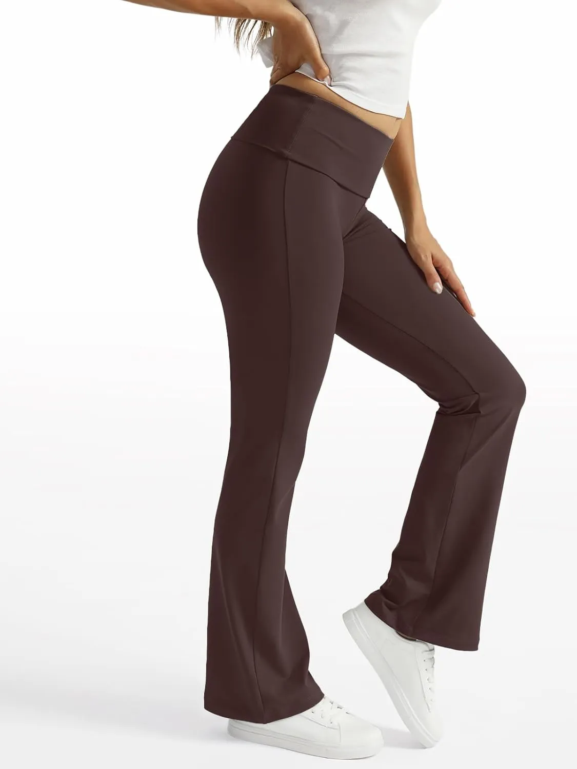 Trendy Queen Women's Wide Leg Yoga Pants Bootcut Workout Flare Leggings Trendy High Waisted Fold Over 2025 Fall Outfits