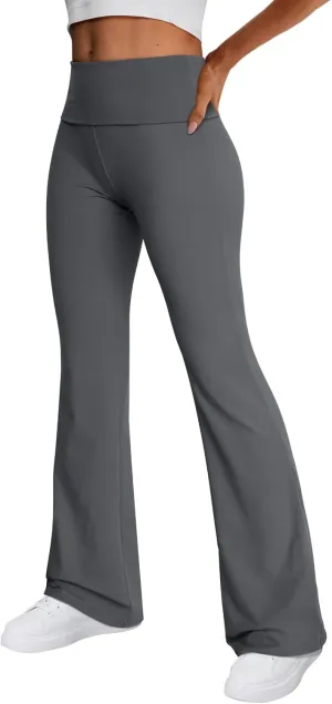 Trendy Queen Women's Wide Leg Yoga Pants Bootcut Workout Flare Leggings Trendy High Waisted Fold Over 2025 Fall Outfits