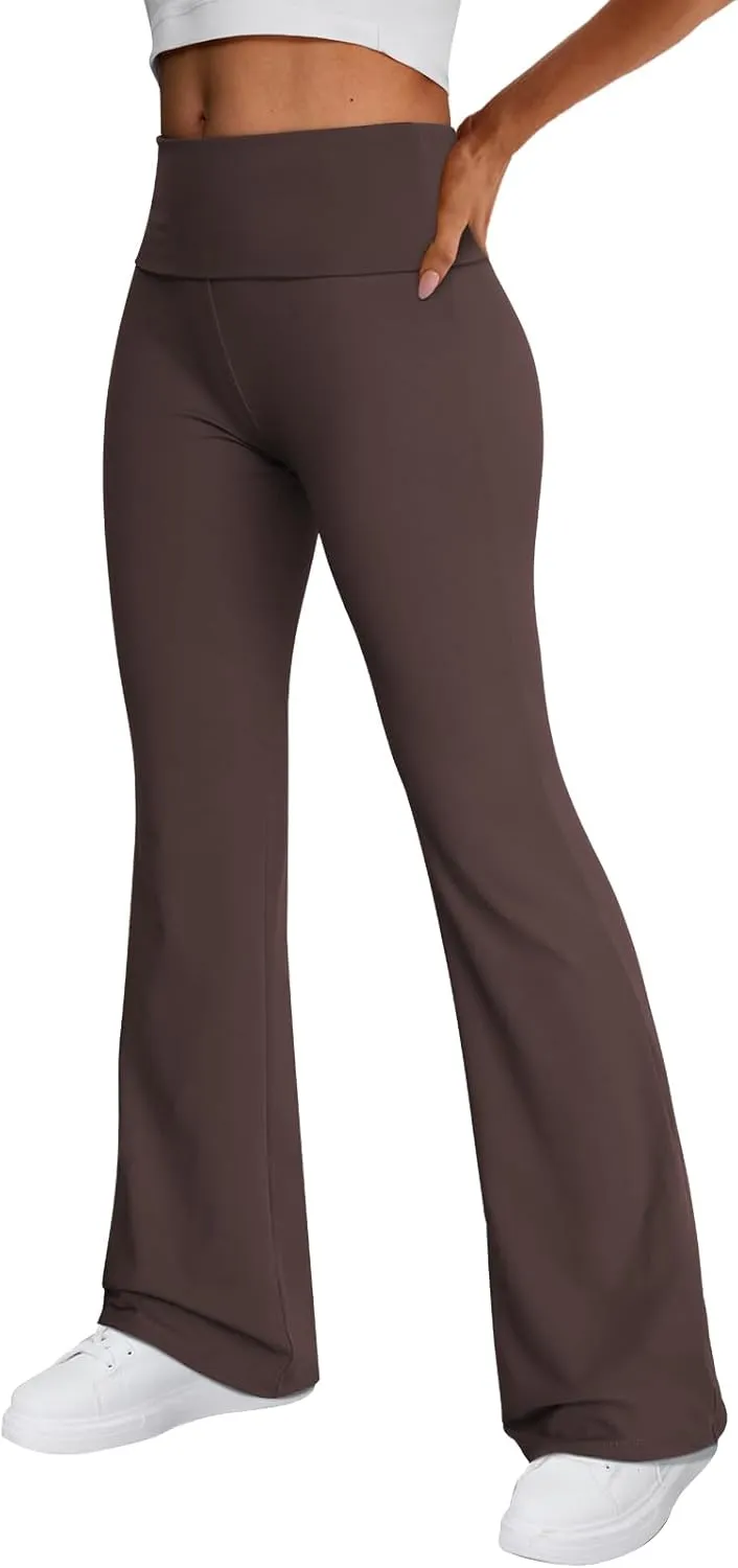 Trendy Queen Women's Wide Leg Yoga Pants Bootcut Workout Flare Leggings Trendy High Waisted Fold Over 2025 Fall Outfits
