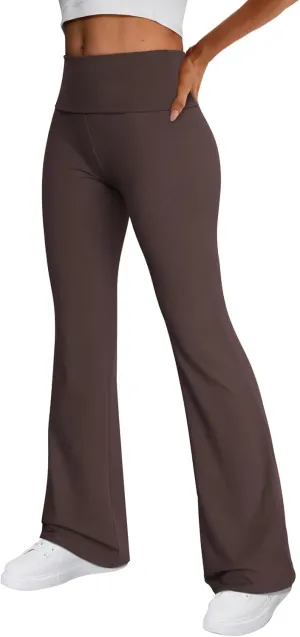 Trendy Queen Women's Wide Leg Yoga Pants Bootcut Workout Flare Leggings Trendy High Waisted Fold Over 2025 Fall Outfits