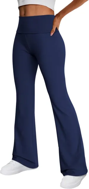 Trendy Queen Women's Wide Leg Yoga Pants Bootcut Workout Flare Leggings Trendy High Waisted Fold Over 2025 Fall Outfits