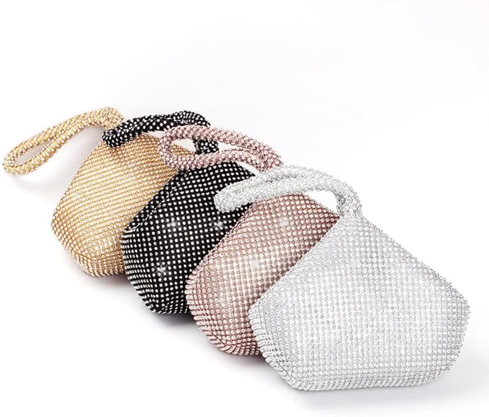 Triangle Bling Sequins Zipper Pouch Luxury Sequins Trihedral Designer Clutch Evening Handbag Mini Tote Coin Purse wallets (Rhinestones, Pink)