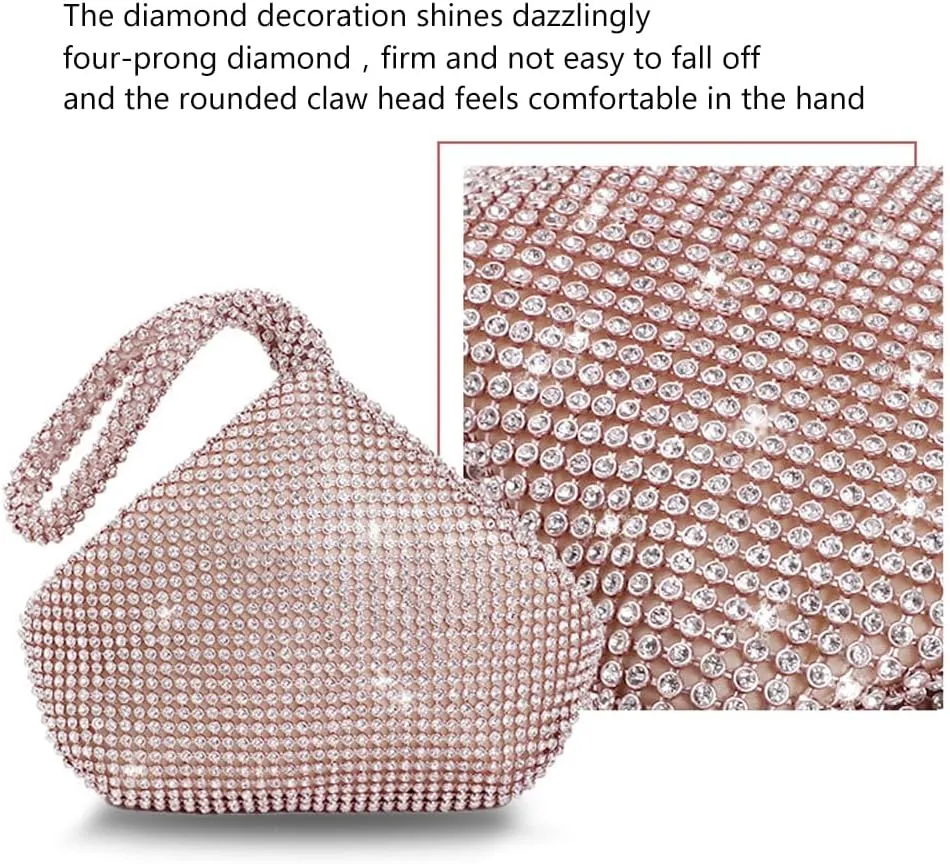 Triangle Bling Sequins Zipper Pouch Luxury Sequins Trihedral Designer Clutch Evening Handbag Mini Tote Coin Purse wallets (Rhinestones, Pink)