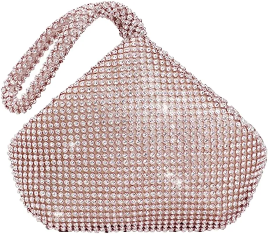 Triangle Bling Sequins Zipper Pouch Luxury Sequins Trihedral Designer Clutch Evening Handbag Mini Tote Coin Purse wallets (Rhinestones, Pink)