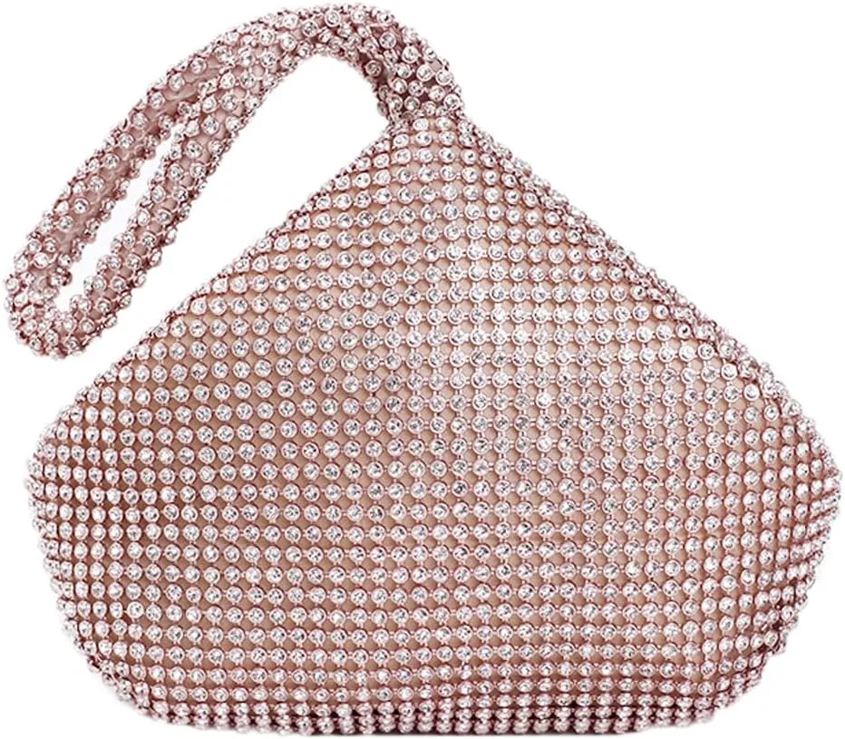 Triangle Bling Sequins Zipper Pouch Luxury Sequins Trihedral Designer Clutch Evening Handbag Mini Tote Coin Purse wallets (Rhinestones, Pink)