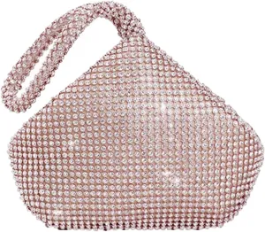 Triangle Bling Sequins Zipper Pouch Luxury Sequins Trihedral Designer Clutch Evening Handbag Mini Tote Coin Purse wallets (Rhinestones, Pink)