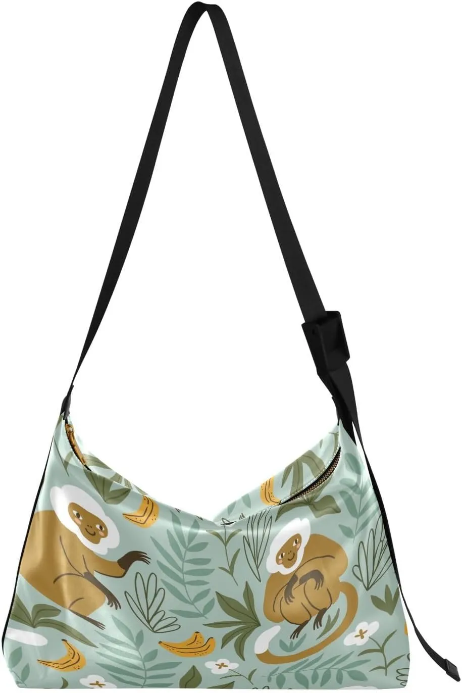 Tropical Cute Monkey Banana Hobo Crossbody Bags for Women Leather Large Shoulder Bag Cross Body Trendy Womens Tote Bags Handbag for Travel Shopping