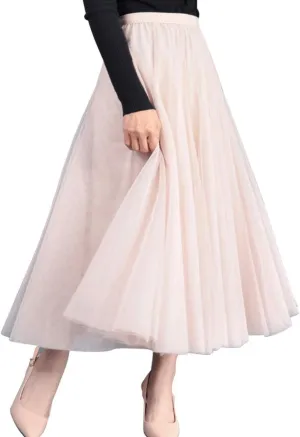 Tulle Skirts for Women Pleated Layered Tutu Skirt Ladies Elegant Flowy Long Skirts Bridesmaid Wedding Midi Skirt