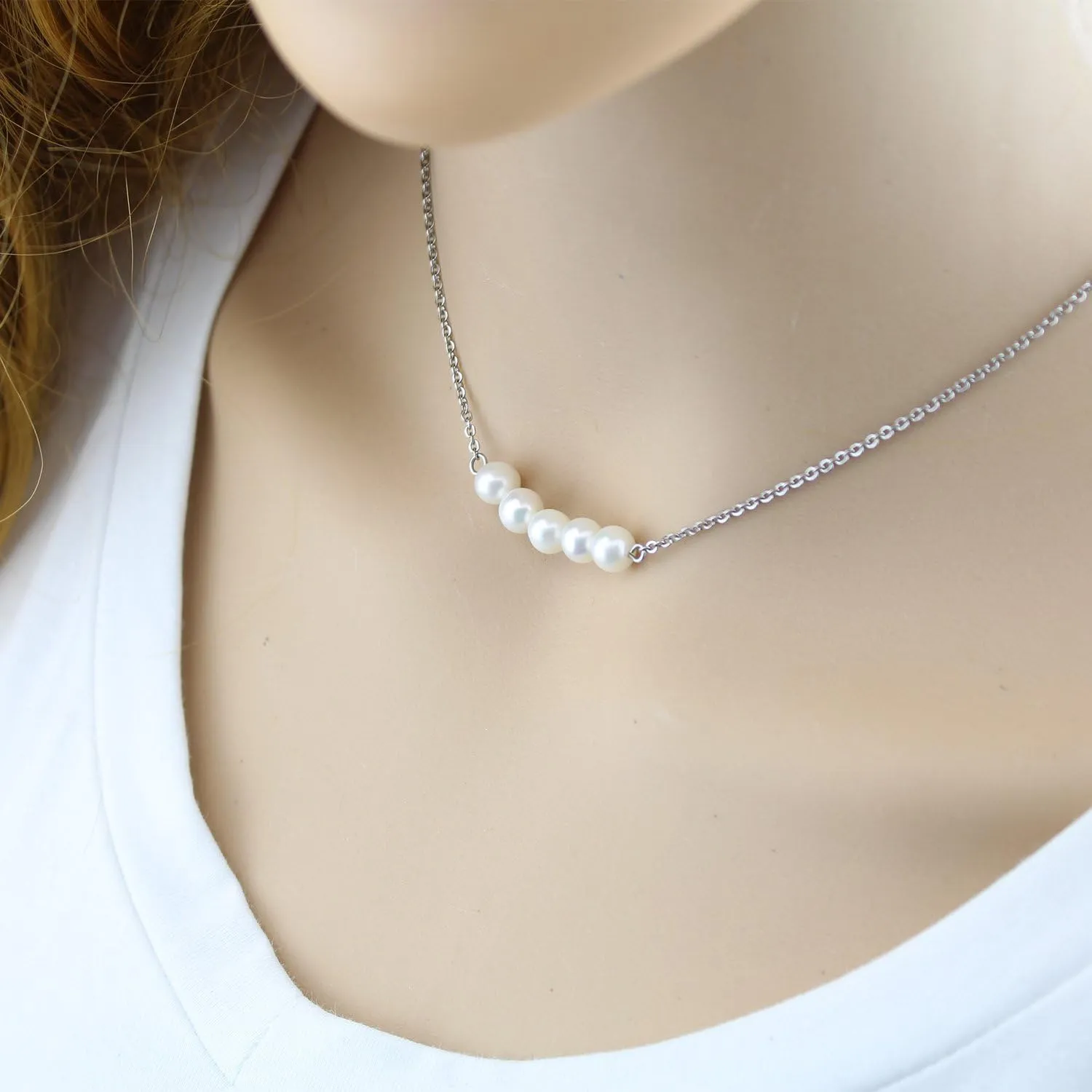 Turquoise or Pearl Bar Choker Necklace Pearl or Turquoise Beads Necklace Jewelry for Women