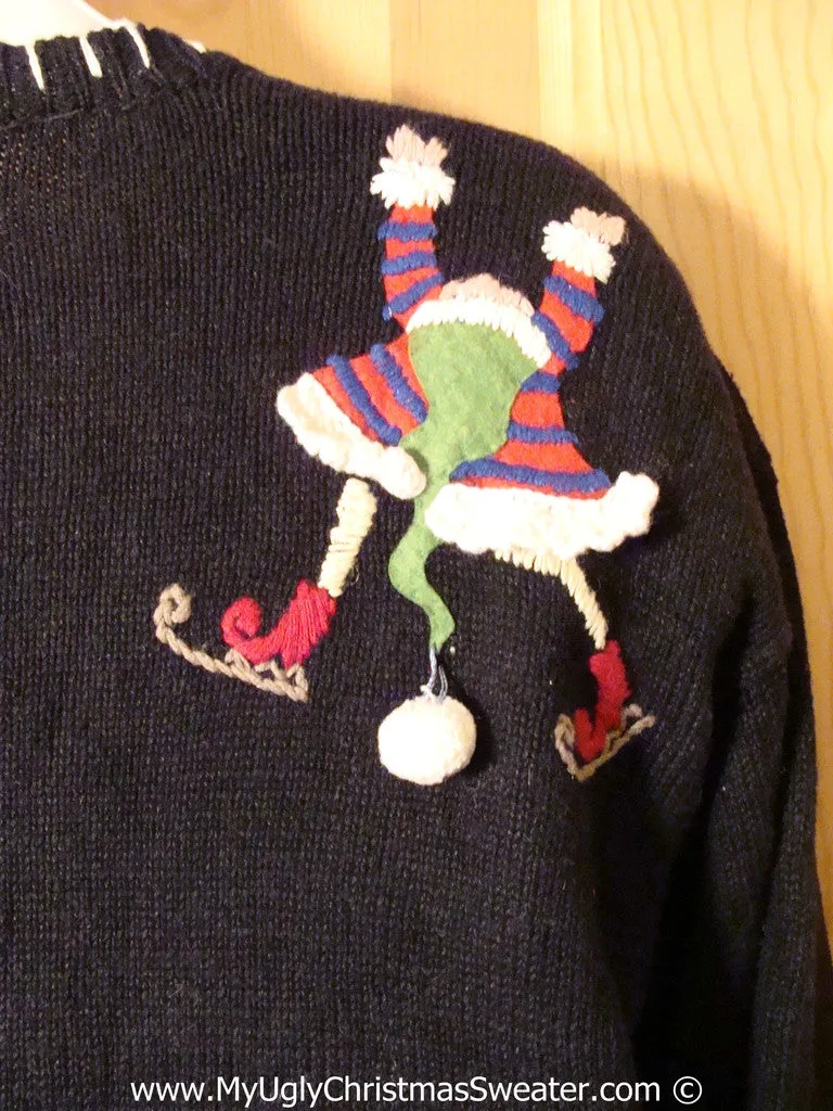 Two Sided Tacky Christmas Sweater Party Ugly Sweater with 3D Pom Poms & Santa (f810)