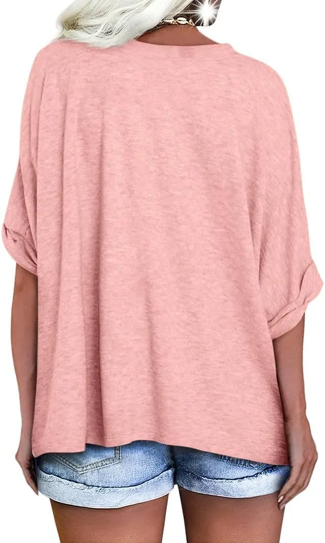 UNCLECAT Women's V Neck Oversized T-Shirts Summer Short Sleeve Shirts Loose Casual Tops Tee