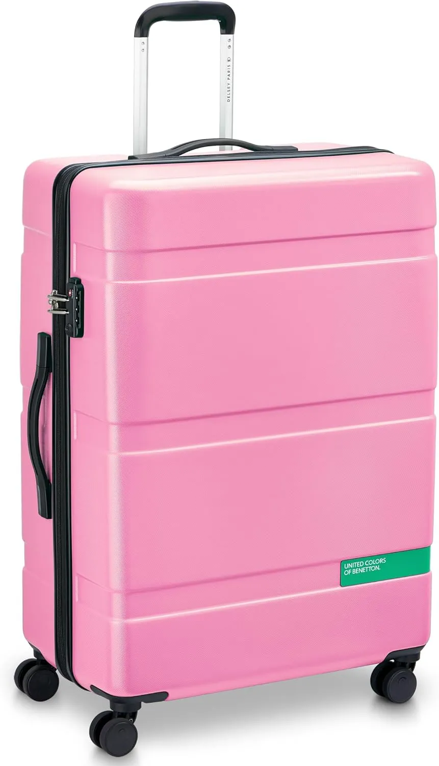 United Colors of Benetton Now Hardside Luggage with Spinner Wheels, Light Pink, Checked-Large 27 Inch