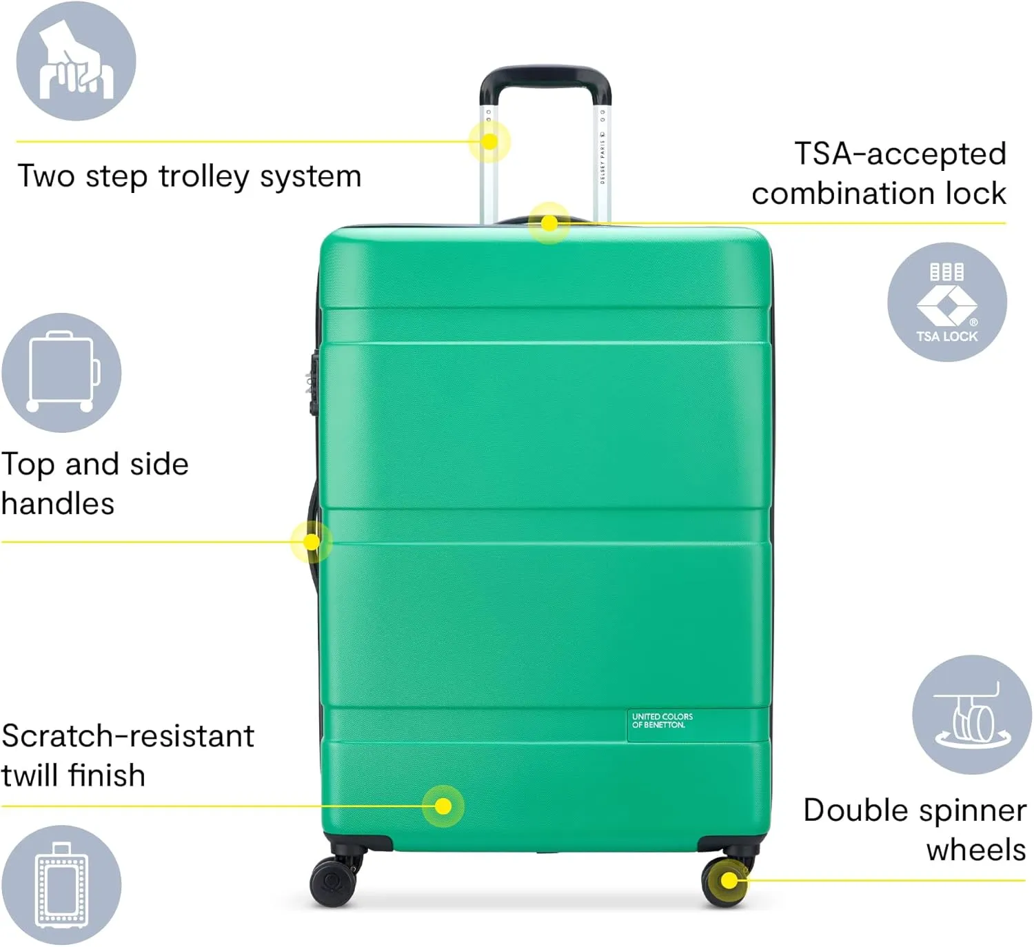 United Colors of Benetton Now Hardside Luggage with Spinner Wheels, Light Pink, Checked-Large 27 Inch