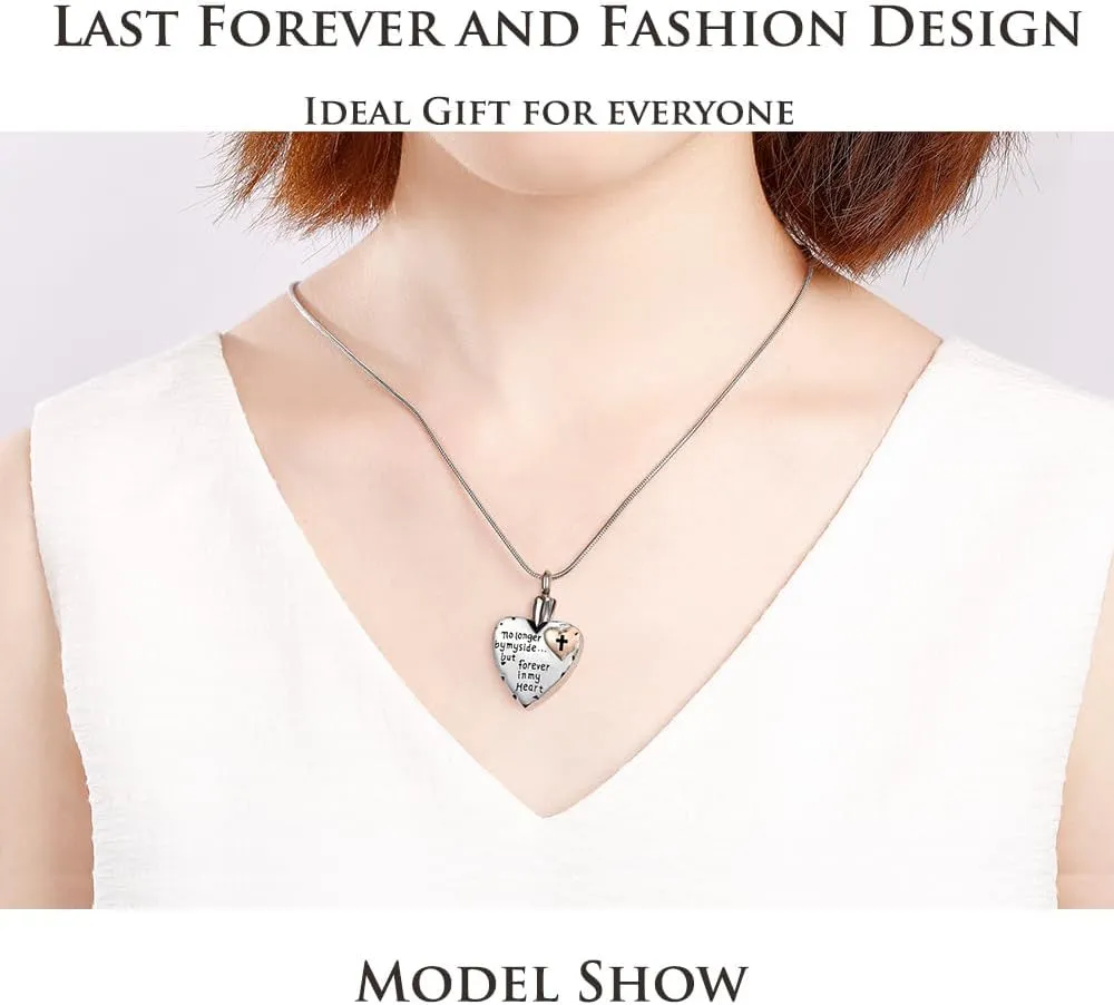 Urn Necklace for Ashes Stainless Steel Cremation Keepsake Jewelry for Ashes Women-No Longer By My Side Forever in My Heart