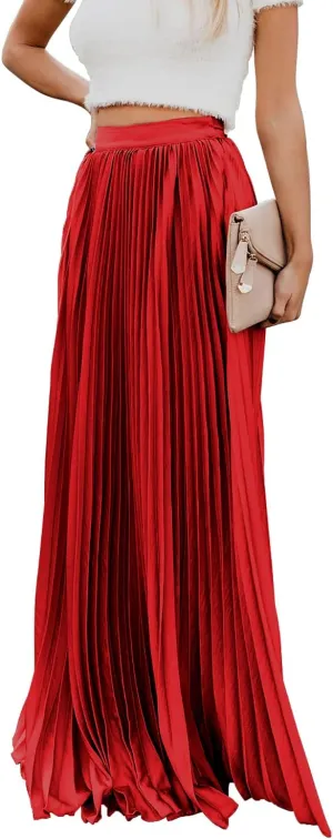 utcoco Women's Elegant Maxi Skirt High Waisted Pleated Chiffon Long Skirts for Women