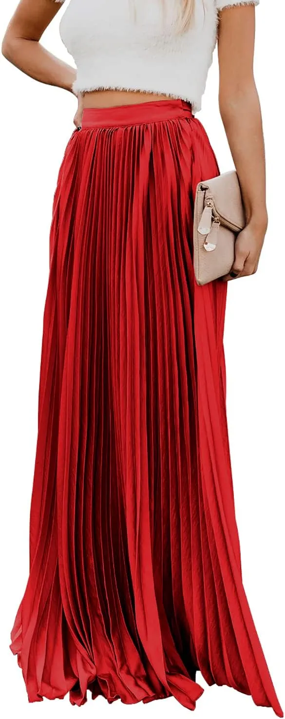 utcoco Women's Elegant Maxi Skirt High Waisted Pleated Chiffon Long Skirts for Women