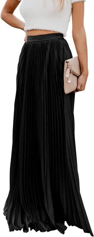 utcoco Women's Elegant Maxi Skirt High Waisted Pleated Chiffon Long Skirts for Women