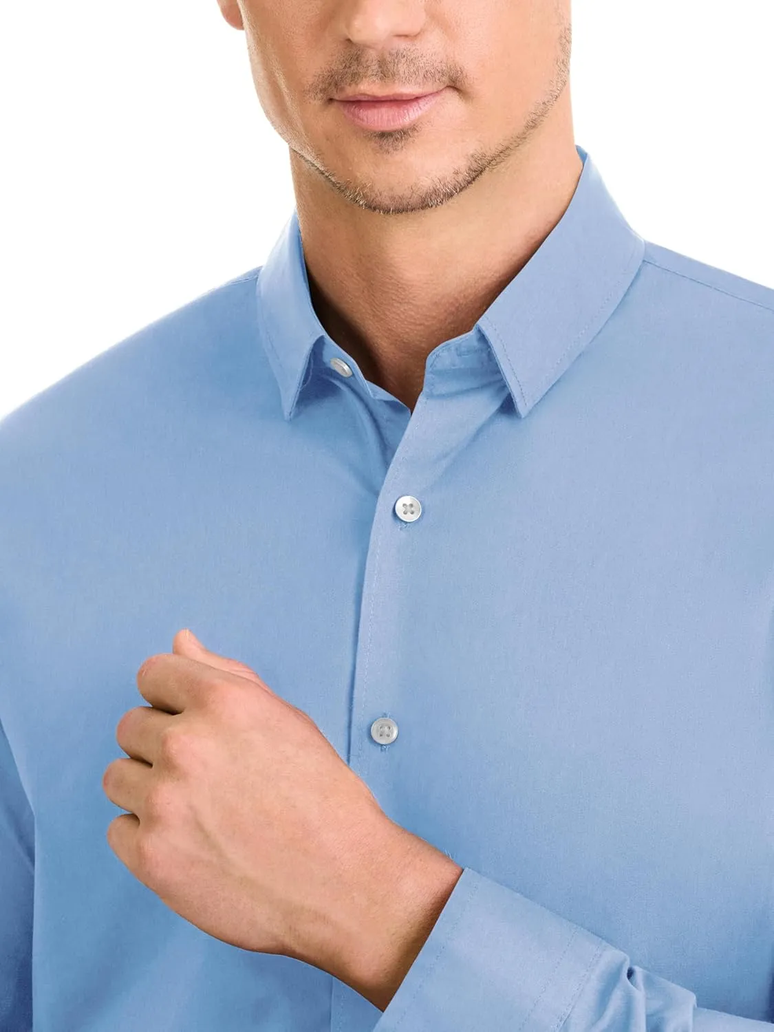 Van Heusen Men's Classic Fit Stain Shield Never Tuck Stretch Solid Button Down Shirt