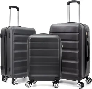 VANELC 3-Piece Luggage Sets(20,24,28inches) Featuring 360Rotating Wheels and TSA Lock ABS Hard Shell yet Practical Design Suitable for both Men and Women (Black, 3PCS)