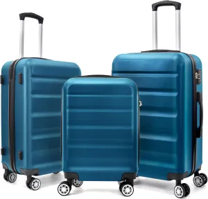 VANELC 3-Piece Luggage Sets(20,24,28inches) Featuring 360Rotating Wheels and TSA Lock ABS Hard Shell yet Practical Design Suitable for both Men and Women (Drak Blue, 3PCS)