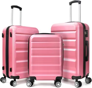 VANELC 3-Piece Luggage Sets(20,24,28inches) Featuring 360Rotating Wheels and TSA Lock ABS Hard Shell yet Practical Design Suitable for both Men and Women (Pink, 3PCS)