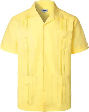 VATPAVE Mens Linen Cuban Guayabera Shirts Casual Button Down Short Sleeve Summer Shirts