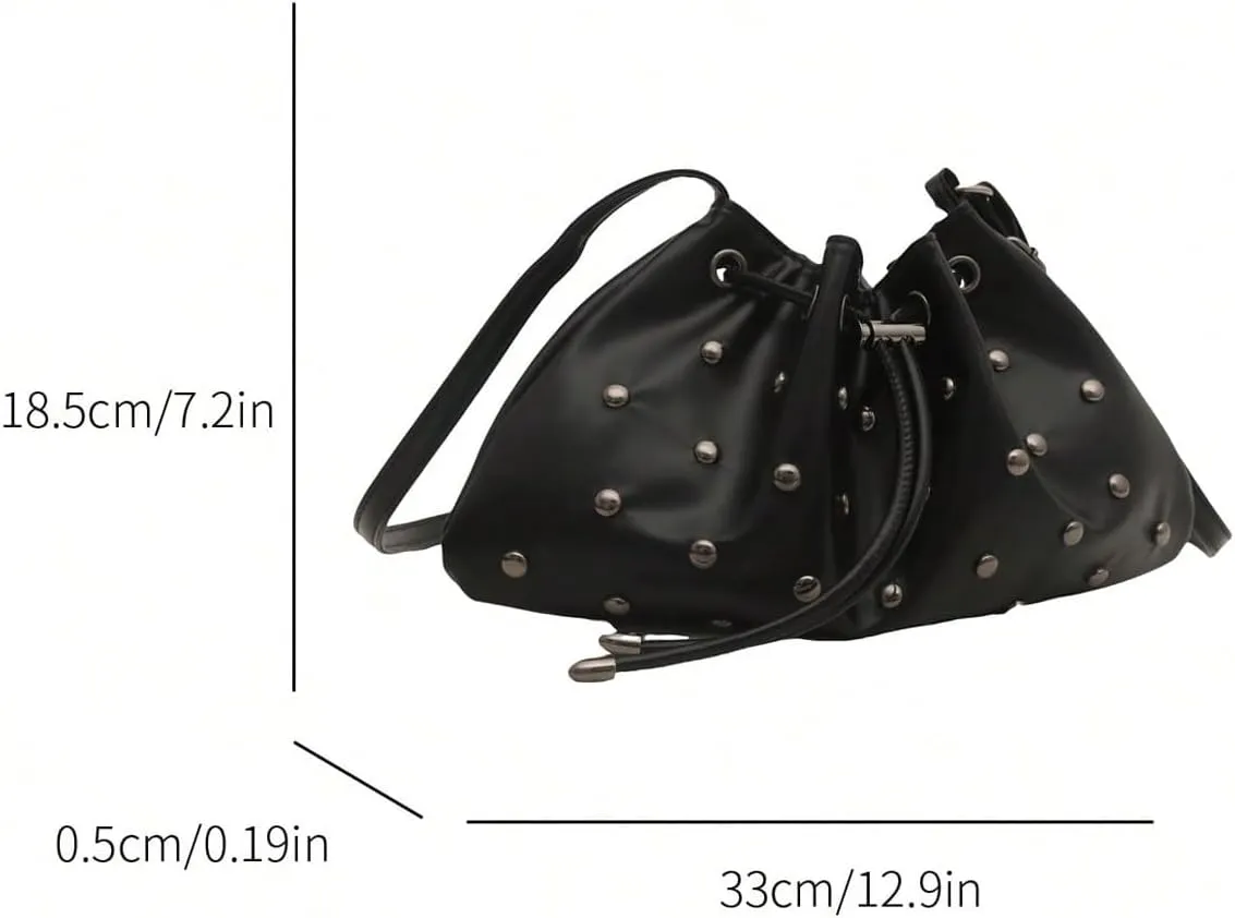 Verdusa Women's Studded Crossbody Bags Ruched Drawstring PU Leather Shoulder Handbag
