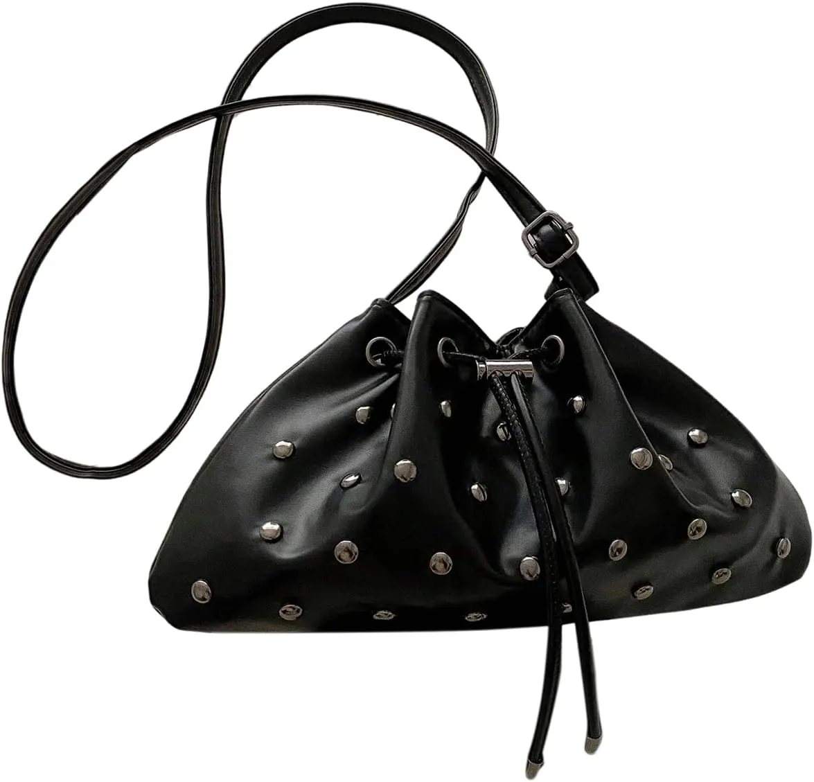 Verdusa Women's Studded Crossbody Bags Ruched Drawstring PU Leather Shoulder Handbag