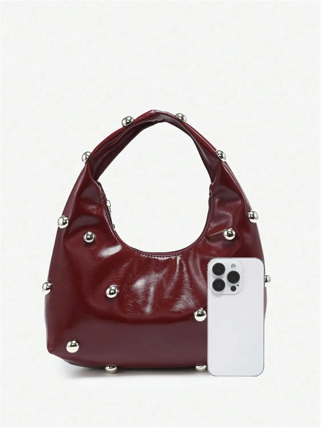 Verdusa Women's Studded Zipper Shoulder Handbags Vintage Top Handle PU Leather Hobo Bags