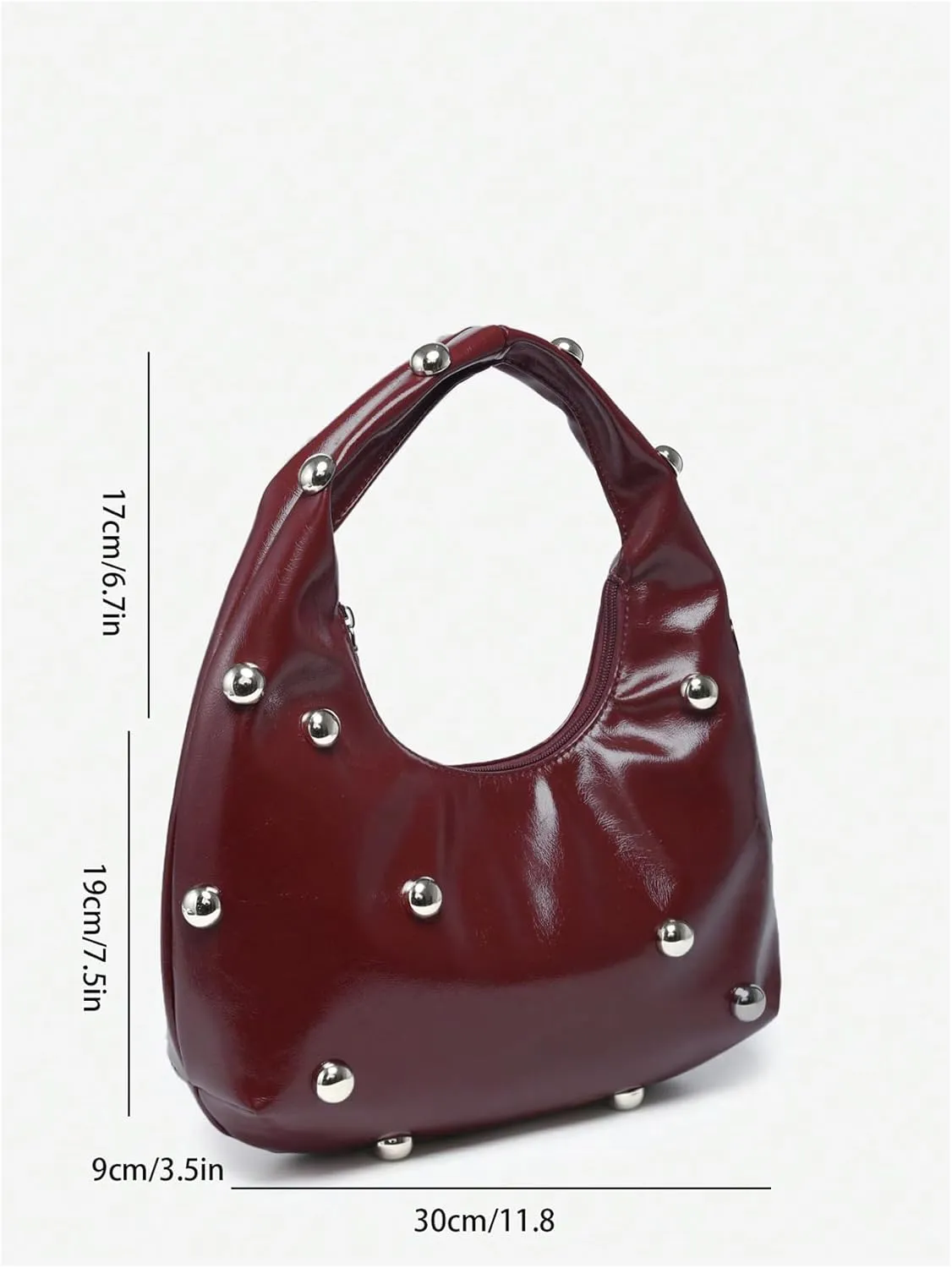 Verdusa Women's Studded Zipper Shoulder Handbags Vintage Top Handle PU Leather Hobo Bags