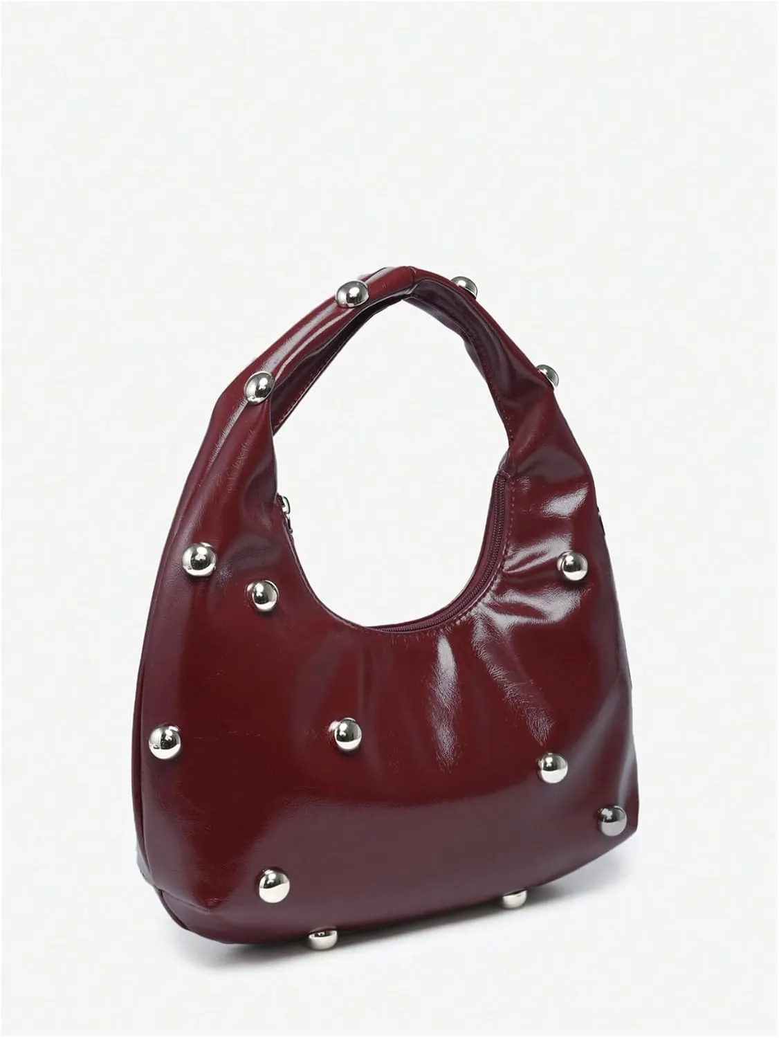 Verdusa Women's Studded Zipper Shoulder Handbags Vintage Top Handle PU Leather Hobo Bags