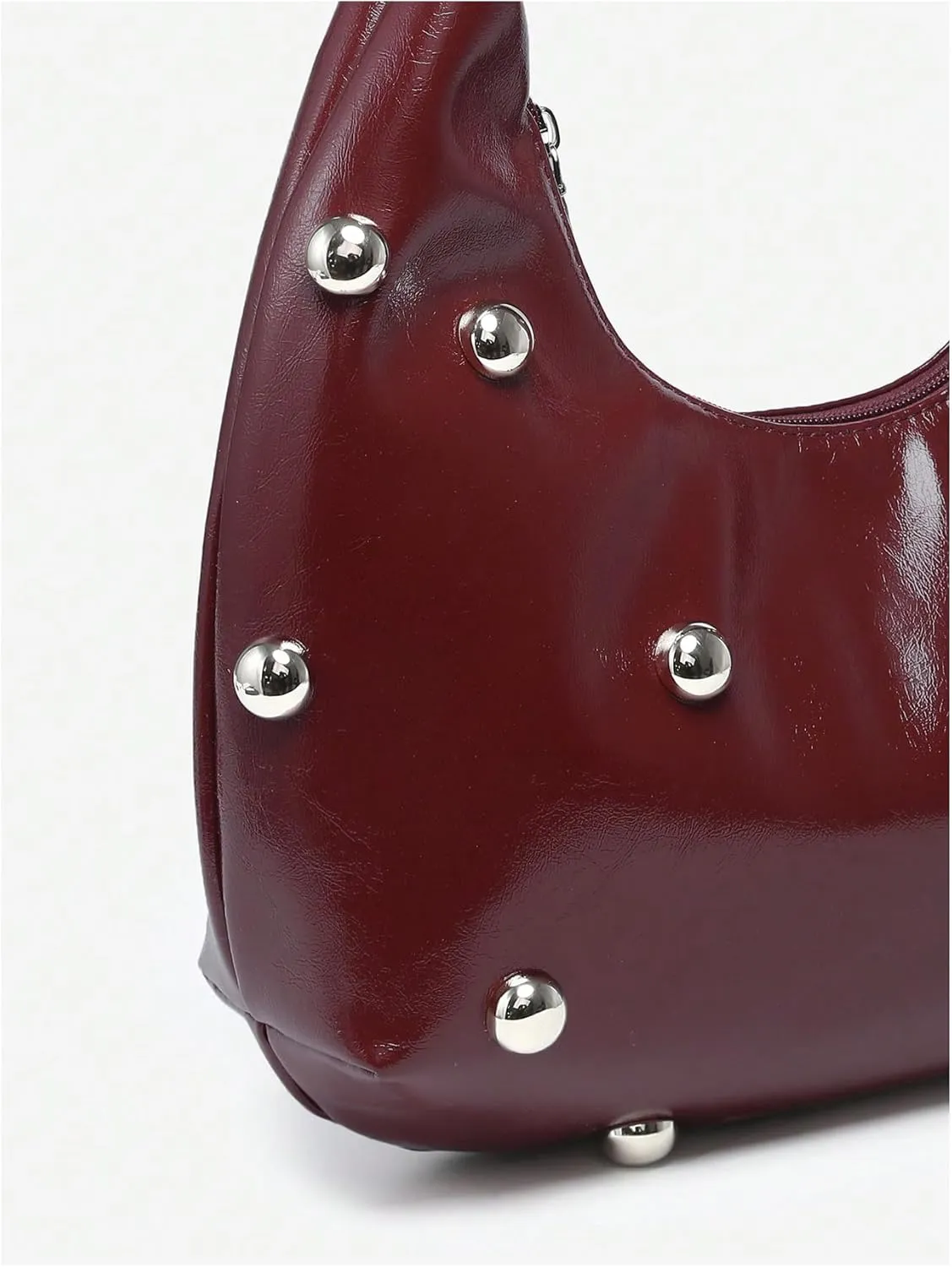 Verdusa Women's Studded Zipper Shoulder Handbags Vintage Top Handle PU Leather Hobo Bags