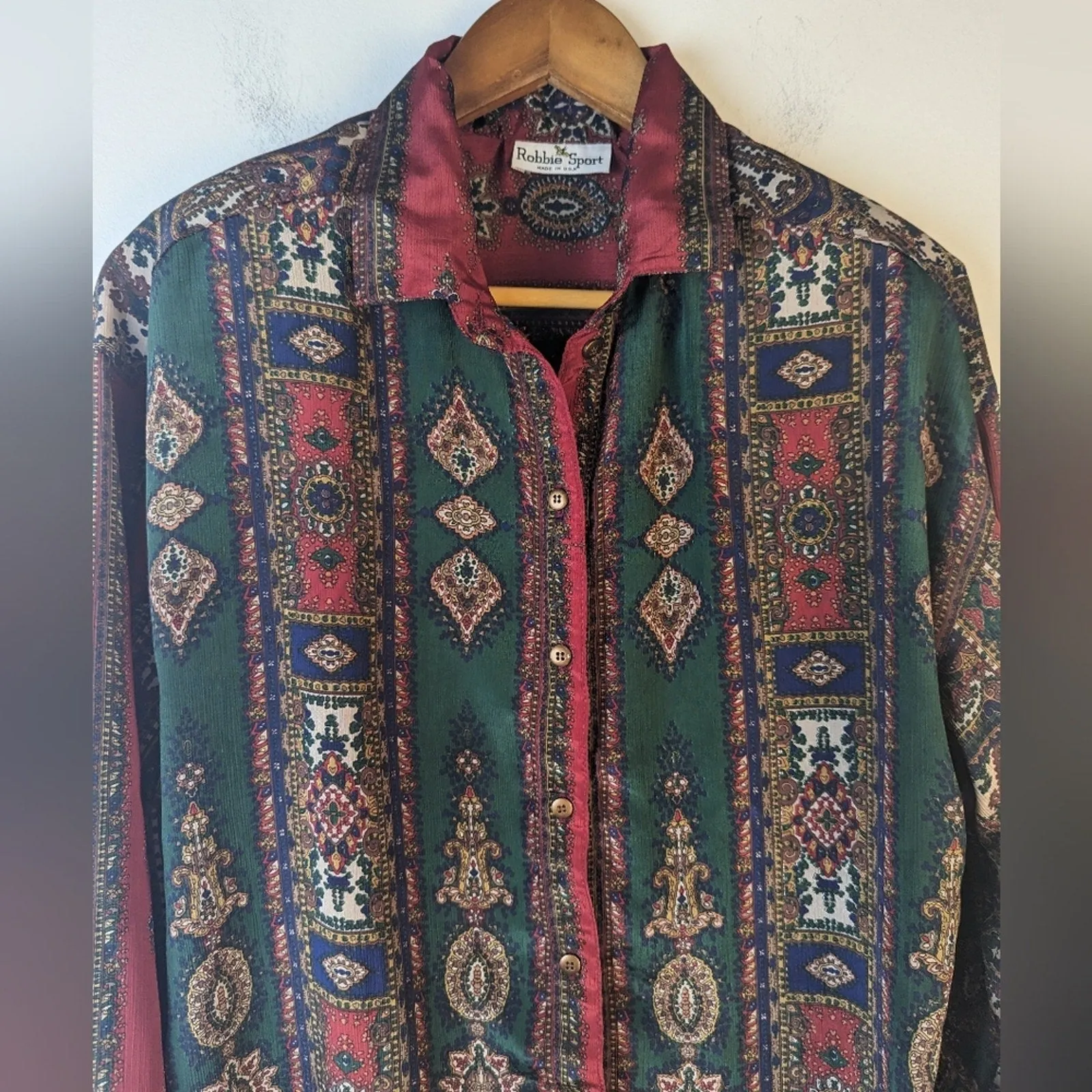 Vintage 80's Robbie Sport Paisley Button Front Shirt / Medium