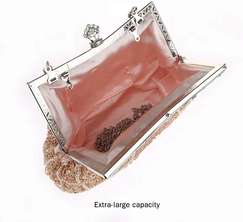 Vintage Beaded and Sequined Evening Bag for Women Formal Wedding Party Clutch Purse