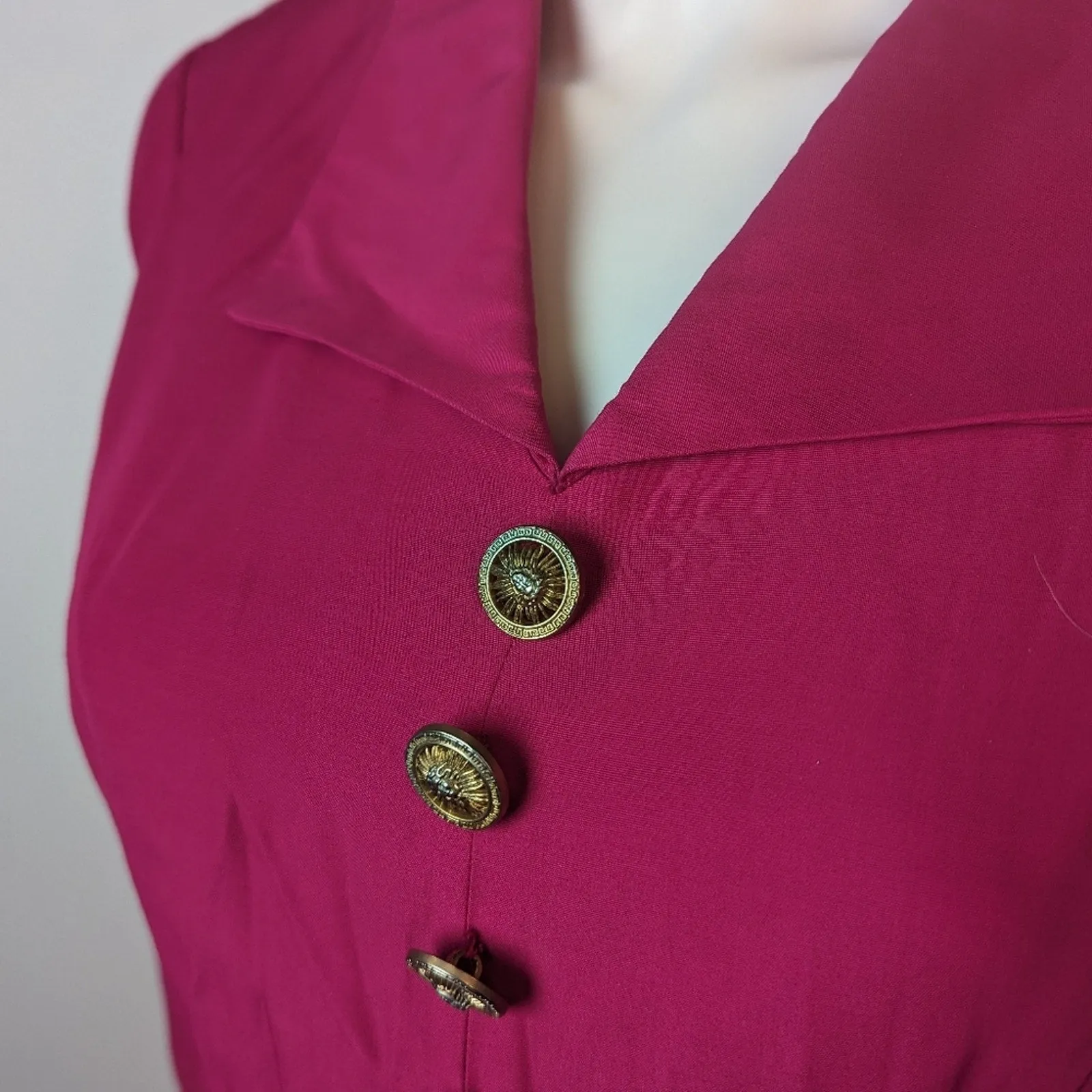 Vintage Hot Pink  Puff Sleeve Dress - Medium