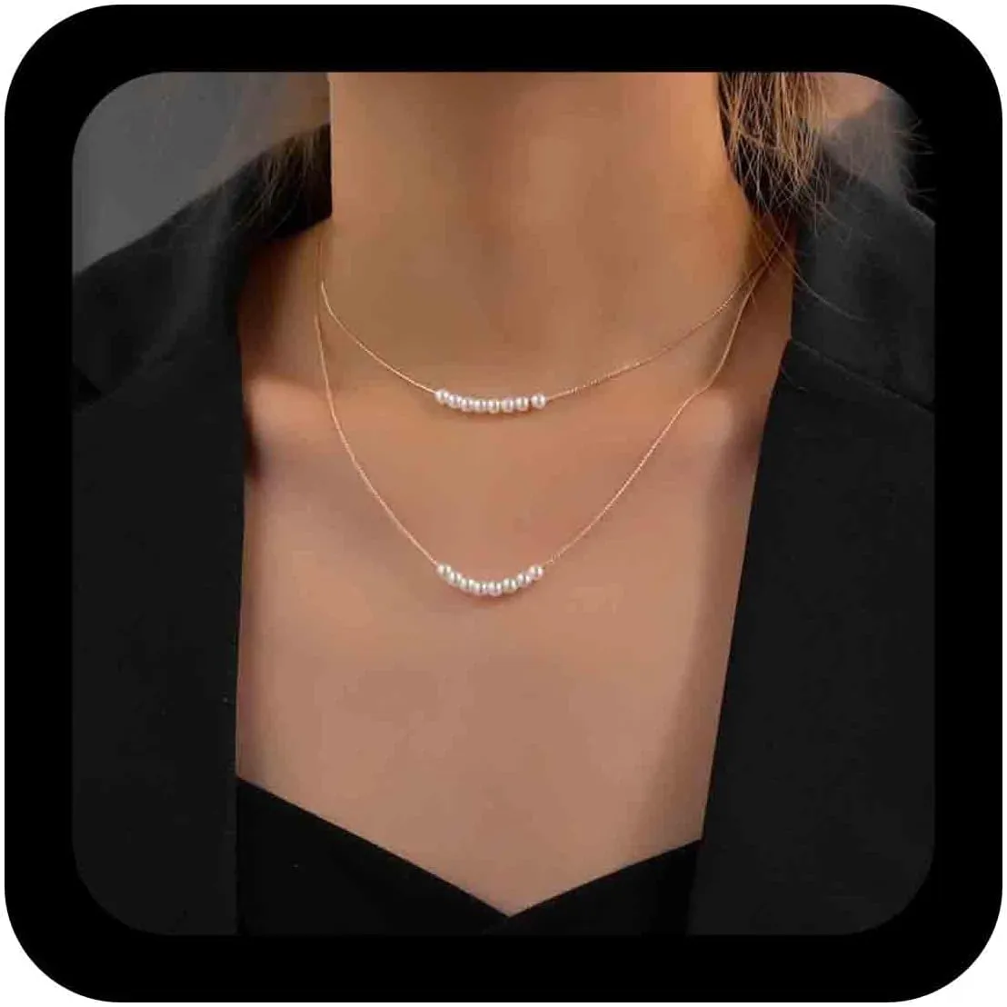 Vintage Layered Pearl Choker Necklace Pearl Bar Pendant Necklace Tiny Pearls Beaded Necklace Layering Floating Pearl Necklace Chain Jewelry