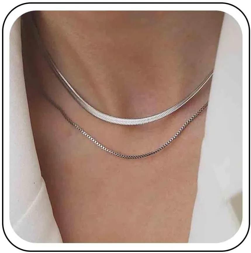 Vintage Layered Snake Chain Necklace Snake Chain Choker Necklace Herringbone Chain Necklace Gold Punk Link Chain Necklace Layering Chain for Women