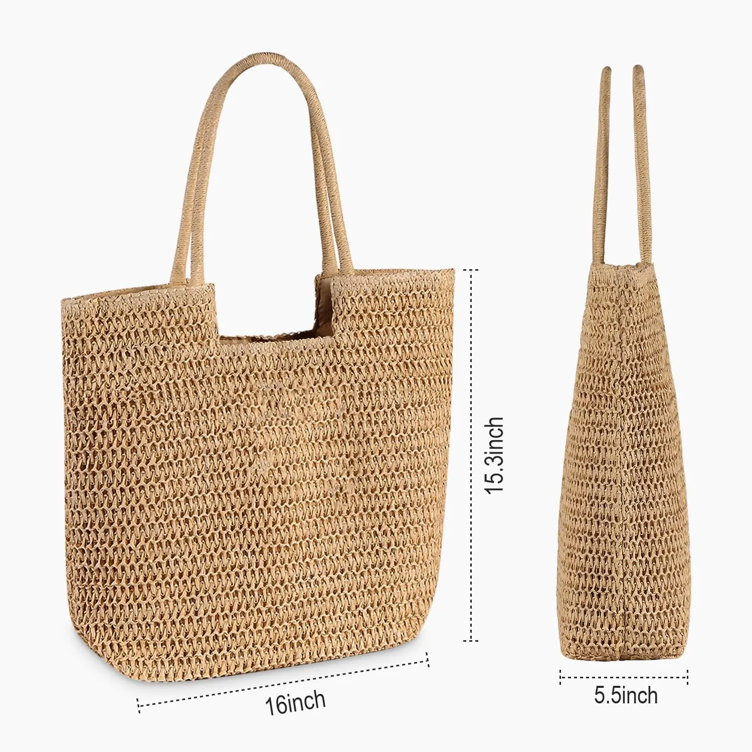 WantGor Straw Beach Bags, Women Summer Woven Tote Bag Large Boho Shoulder Handbags Casual Travel Beach Bag Foldable Hobo Bags