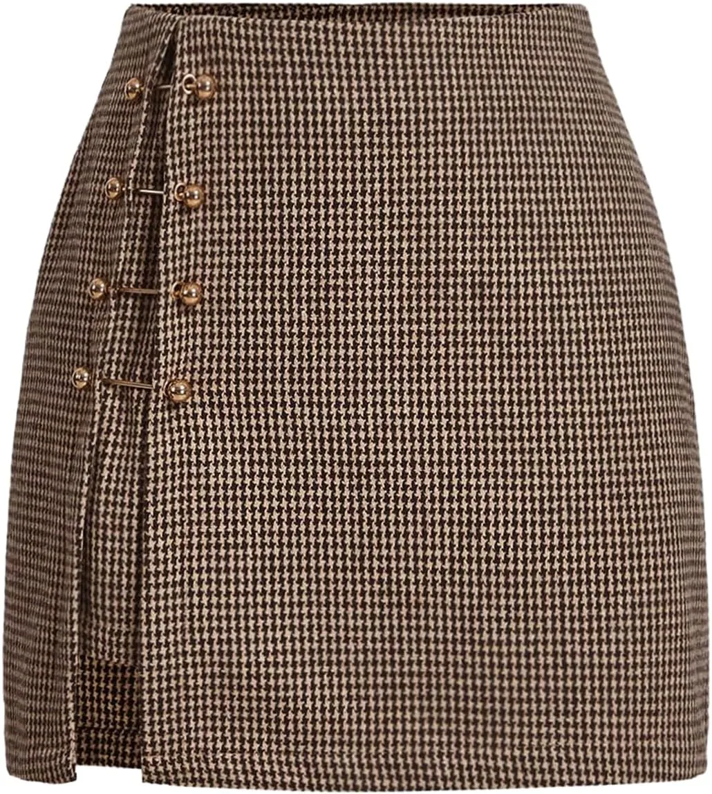 WDIRARA Women's Side Slit Metallic Trim High Waisted Faux Leather Short Skirts