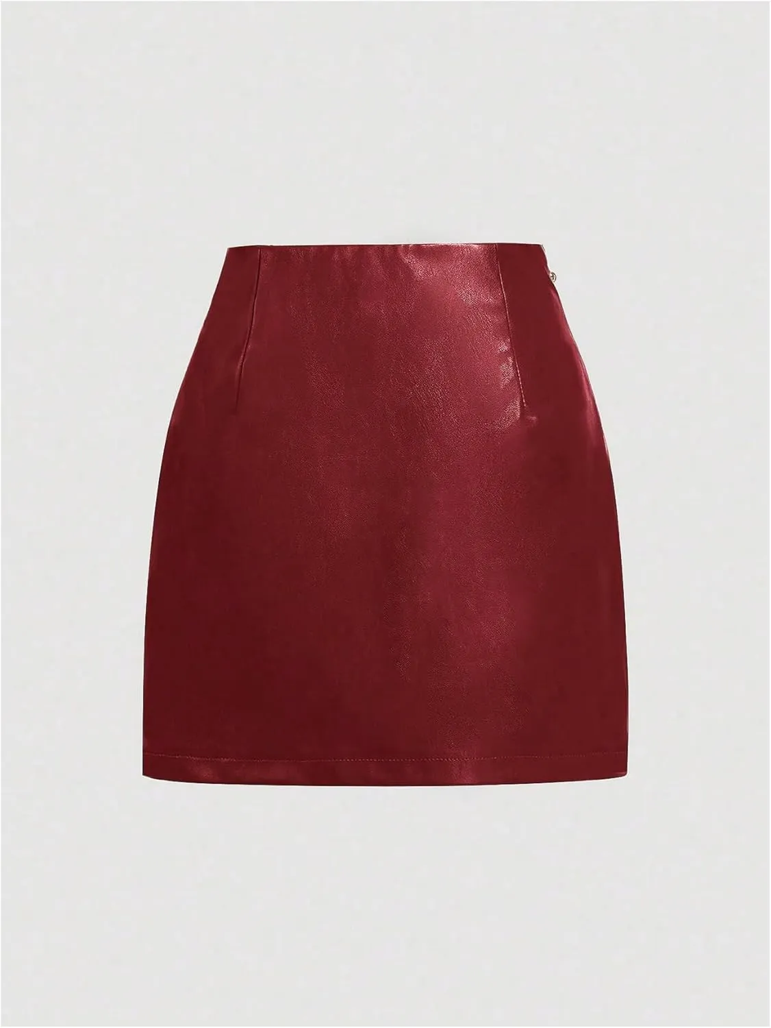 WDIRARA Women's Side Slit Metallic Trim High Waisted Faux Leather Short Skirts