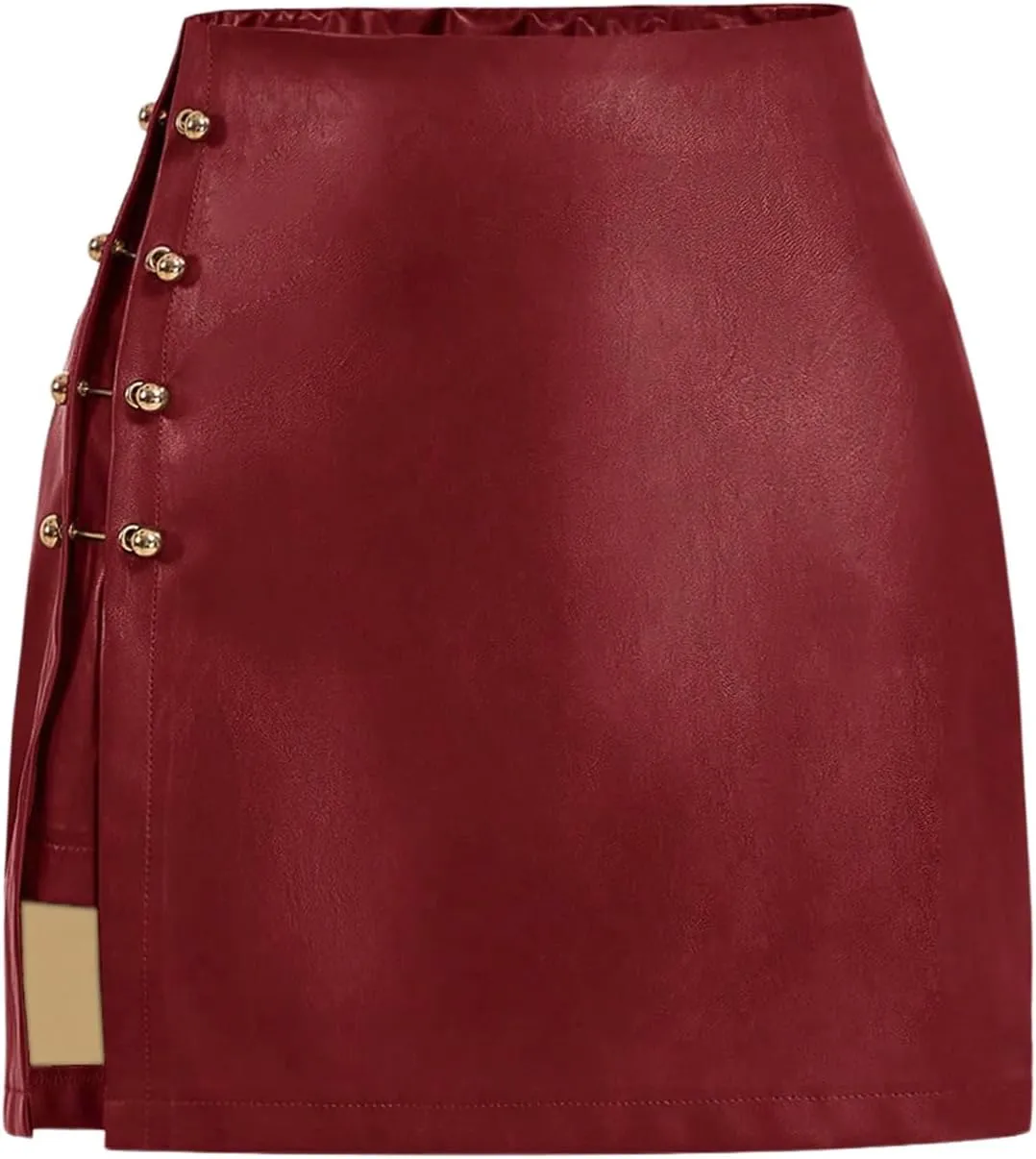 WDIRARA Women's Side Slit Metallic Trim High Waisted Faux Leather Short Skirts